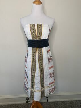 Anthropologie Embroidered Boho Strapless Dress Sz 4 Aztec